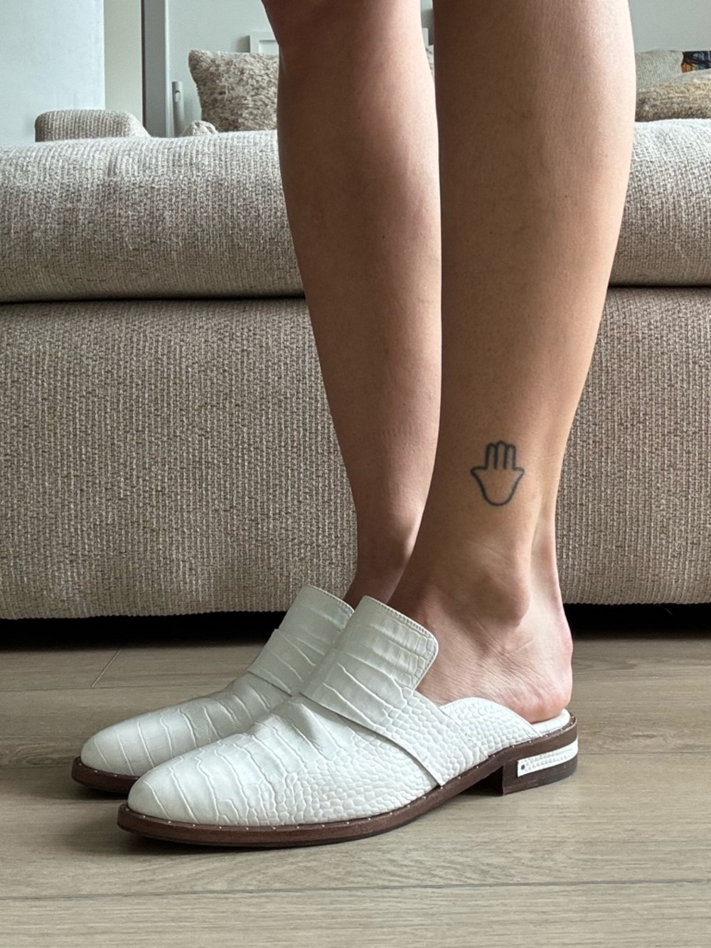 Freda Salvador White Croc-Embossed Slip-On Mule